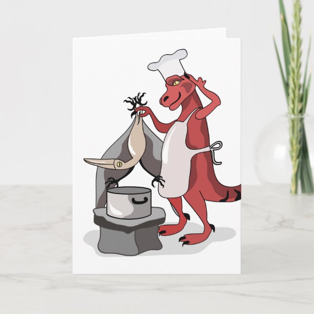 Illustration Of A Tyrannosaurus Rex Chef Cooking. Card (Front)