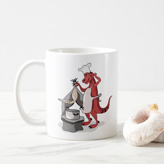 Illustration Of A Tyrannosaurus Rex Chef Cooking. Coffee Mug (With Donut)