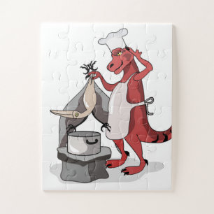 Illustration Of A Tyrannosaurus Rex Chef Cooking. Jigsaw Puzzle