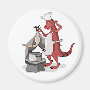 Illustration Of A Tyrannosaurus Rex Chef Cooking. Magnet
