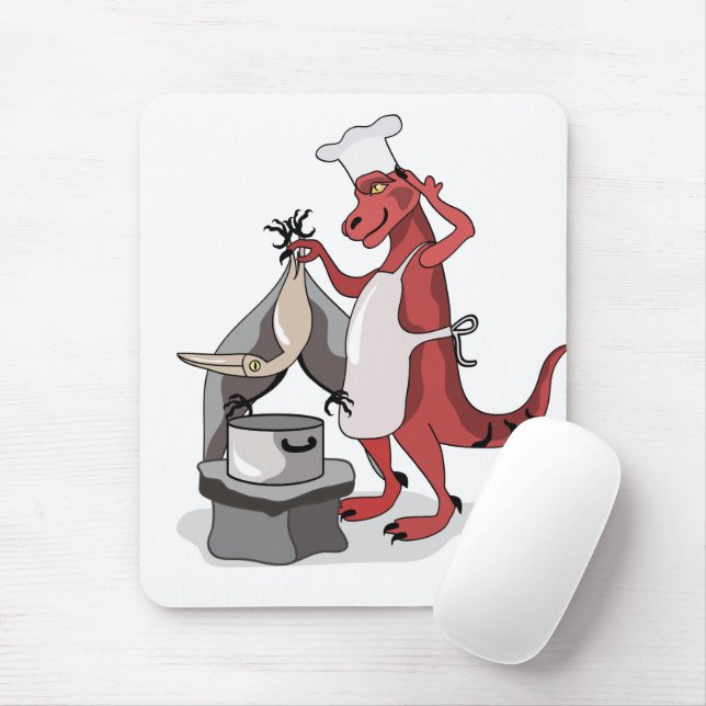 Illustration Of A Tyrannosaurus Rex Chef Cooking. Mouse Pad (With Mouse)