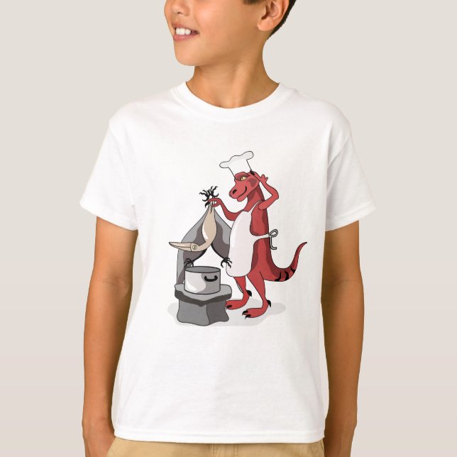 Illustration Of A Tyrannosaurus Rex Chef Cooking. T-Shirt (Front)