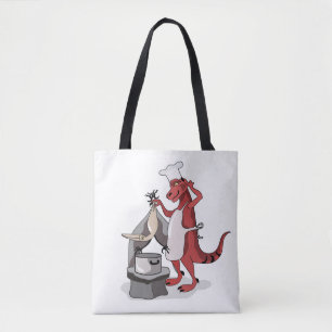 Illustration Of A Tyrannosaurus Rex Chef Cooking. Tote Bag