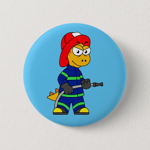 Illustration Of A Tyrannosaurus Rex Firefighter. 6 Cm Round Badge