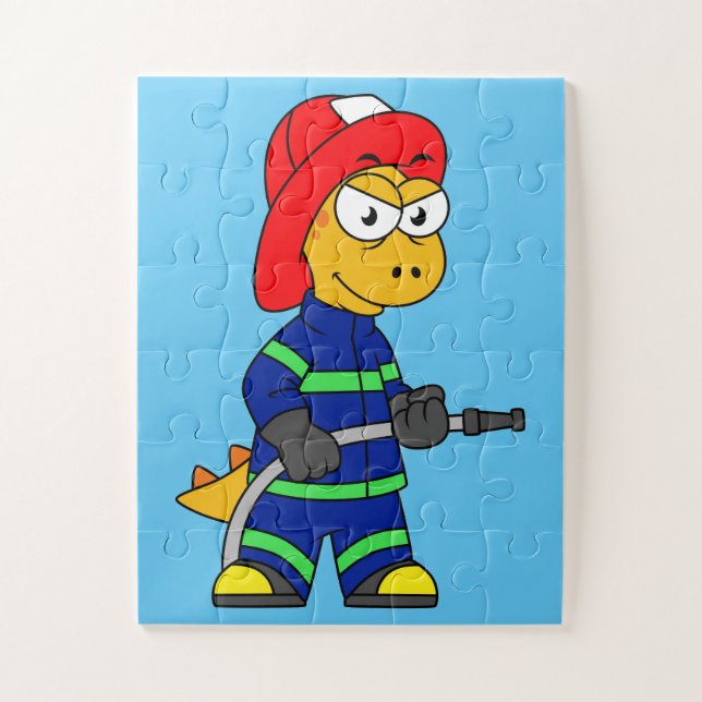 Illustration Of A Tyrannosaurus Rex Firefighter. Jigsaw Puzzle (Vertical)