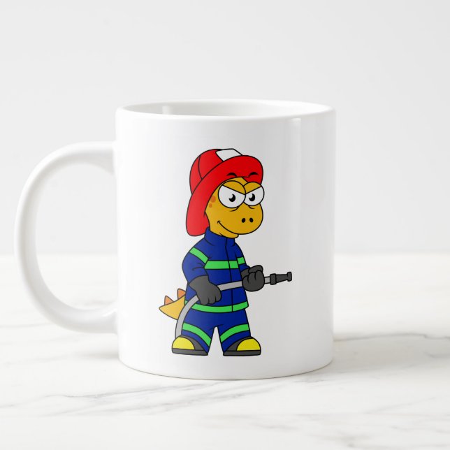 Illustration Of A Tyrannosaurus Rex Firefighter. Large Coffee Mug (Left)