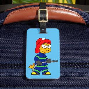 Illustration Of A Tyrannosaurus Rex Firefighter. Luggage Tag