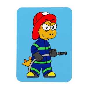 Illustration Of A Tyrannosaurus Rex Firefighter. Magnet