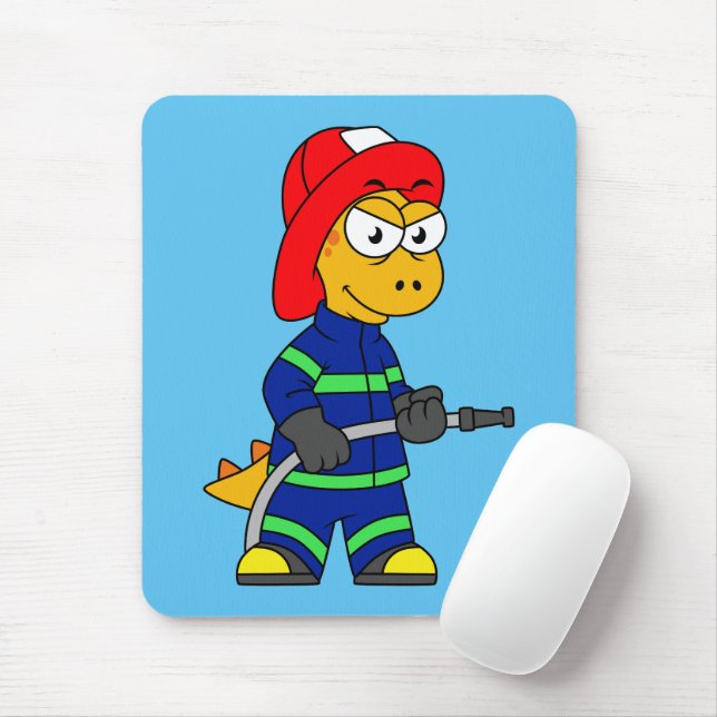 Illustration Of A Tyrannosaurus Rex Firefighter. Mouse Pad (With Mouse)
