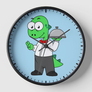 Illustration Of A Tyrannosaurus Rex Food Waiter. Clock
