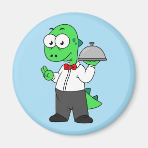 Illustration Of A Tyrannosaurus Rex Food Waiter. Magnet