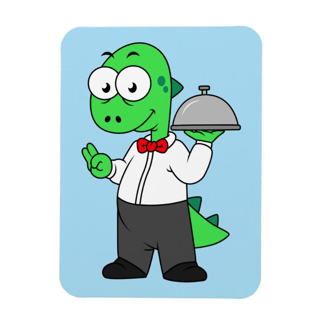 Illustration Of A Tyrannosaurus Rex Food Waiter. Magnet (Vertical)