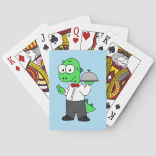Illustration Of A Tyrannosaurus Rex Food Waiter. Playing Cards
