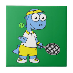 Illustration Of A Tyrannosaurus Rex Tennis Player. Ceramic Tile