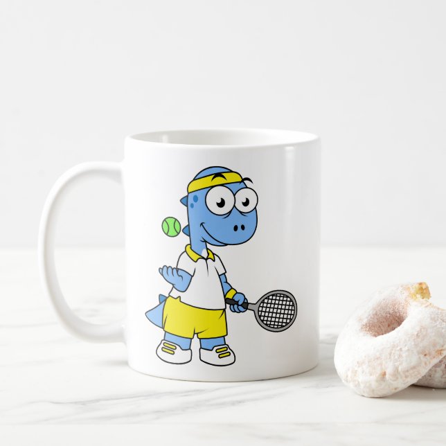 Illustration Of A Tyrannosaurus Rex Tennis Player. Coffee Mug (With Donut)