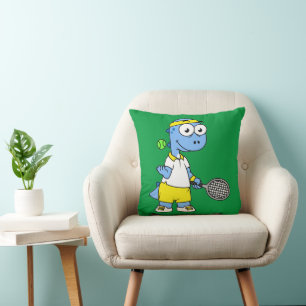 Illustration Of A Tyrannosaurus Rex Tennis Player. Cushion