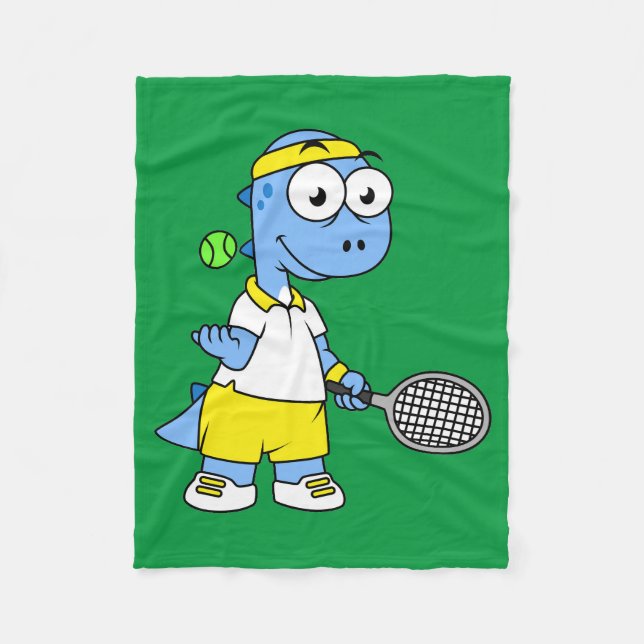 Illustration Of A Tyrannosaurus Rex Tennis Player. Fleece Blanket (Front)