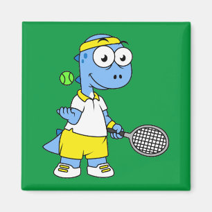 Illustration Of A Tyrannosaurus Rex Tennis Player. Magnet