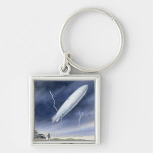 Illustration of airship being struck by lightning key ring