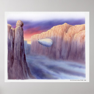 Illustration of an airship travelling poster