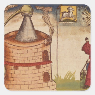 Illustration of an alchemist at work square sticker