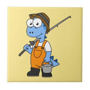 Illustration Of An Allosaurus Fisherman. Ceramic Tile