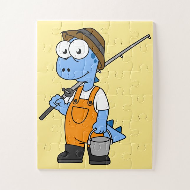 Illustration Of An Allosaurus Fisherman. Jigsaw Puzzle (Vertical)