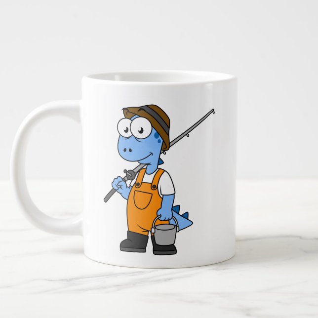 Illustration Of An Allosaurus Fisherman. Large Coffee Mug (Left)