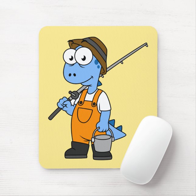 Illustration Of An Allosaurus Fisherman. Mouse Pad (With Mouse)