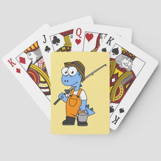 Illustration Of An Allosaurus Fisherman. Playing Cards (Back)