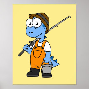 Illustration Of An Allosaurus Fisherman. Poster