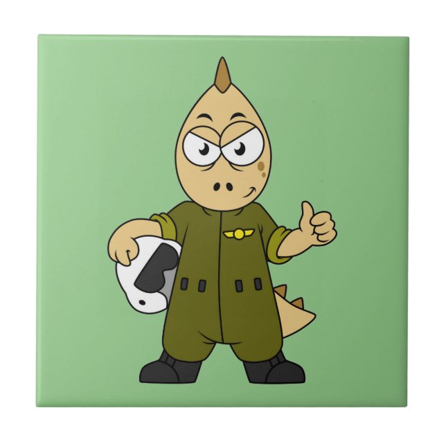 Illustration Of An Allosaurus Jet Pilot. Ceramic Tile (Front)