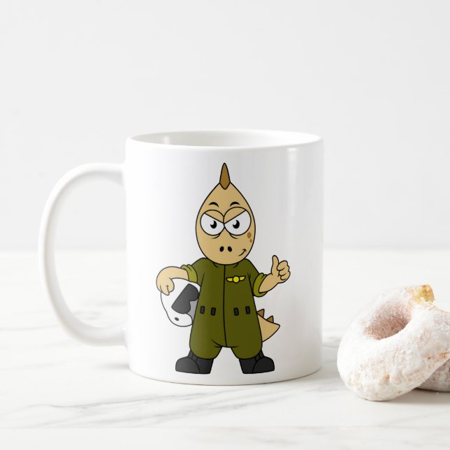 Illustration Of An Allosaurus Jet Pilot. Coffee Mug (With Donut)