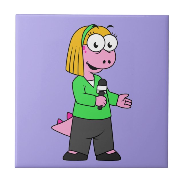 Illustration Of An Allosaurus News Reporter. Ceramic Tile (Front)