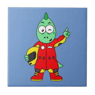 Illustration Of An Allosaurus Race Car Driver. Ceramic Tile