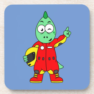 Illustration Of An Allosaurus Race Car Driver. Coaster