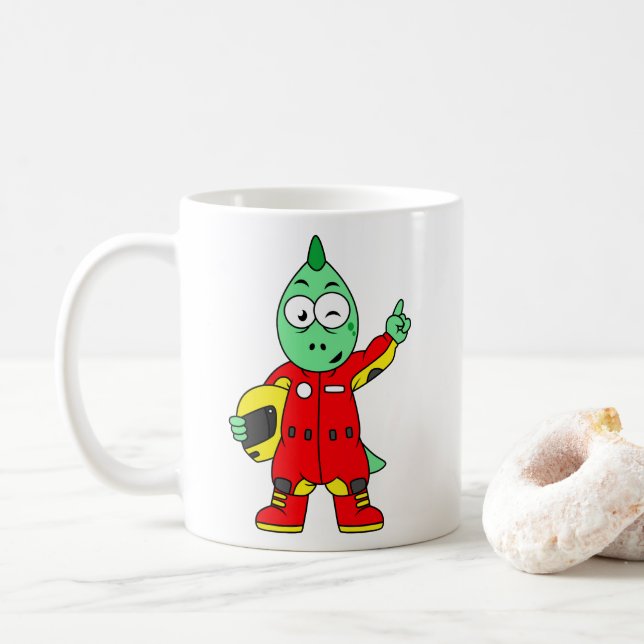 Illustration Of An Allosaurus Race Car Driver. Coffee Mug (With Donut)