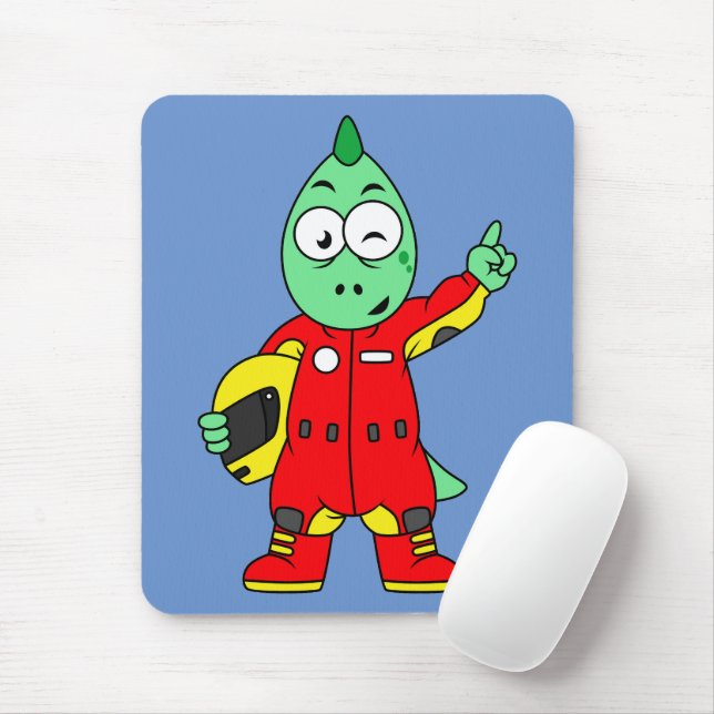 Illustration Of An Allosaurus Race Car Driver. Mouse Pad (With Mouse)