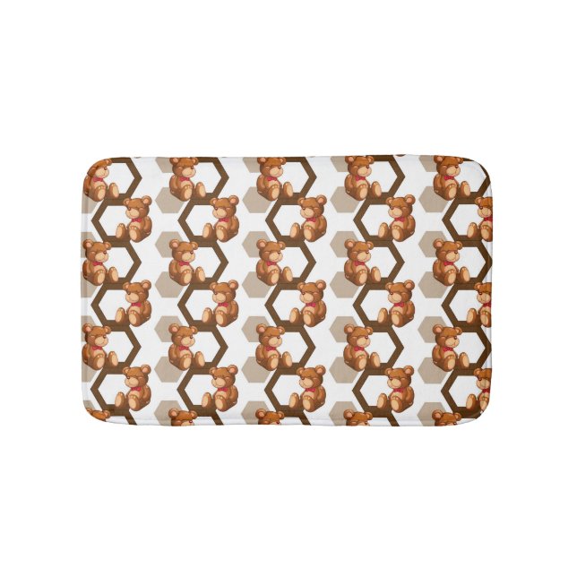 illustration of an array of teddy bear on white bath mat (Front)