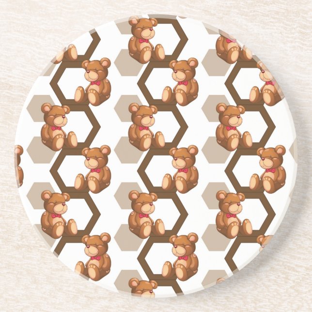 illustration of an array of teddy bear on white coaster (Front)