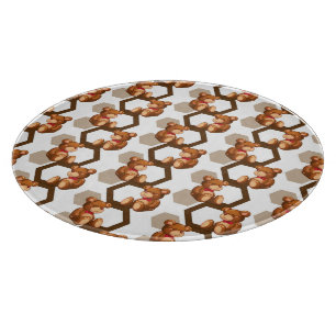 illustration of an array of teddy bear on white cutting board