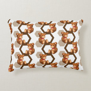 illustration of an array of teddy bear on white decorative cushion