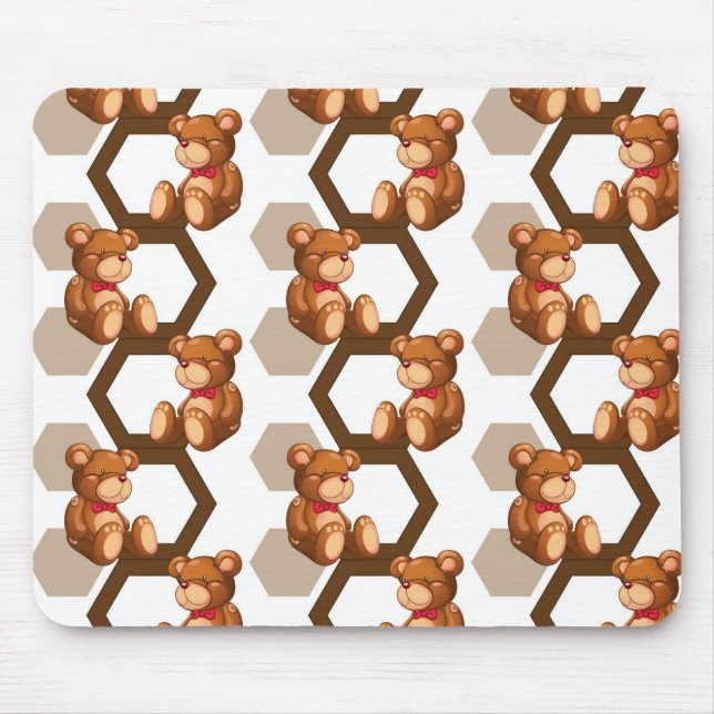 illustration of an array of teddy bear on white mouse pad (Front)