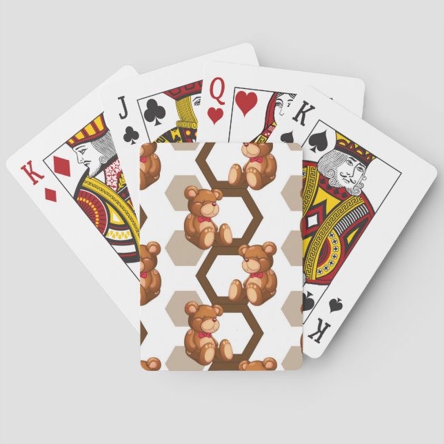 illustration of an array of teddy bear on white playing cards (Back)