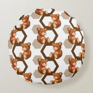 illustration of an array of teddy bear on white round cushion