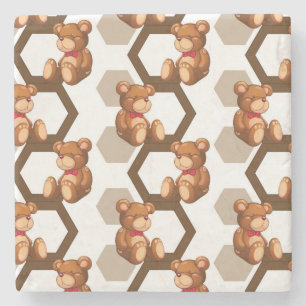 illustration of an array of teddy bear on white stone coaster