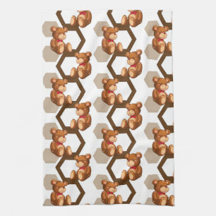 illustration of an array of teddy bear on white tea towel