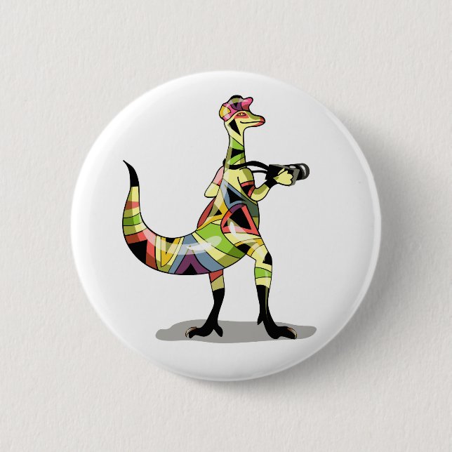 Illustration Of An Iguanodon Photographer. 6 Cm Round Badge (Front)