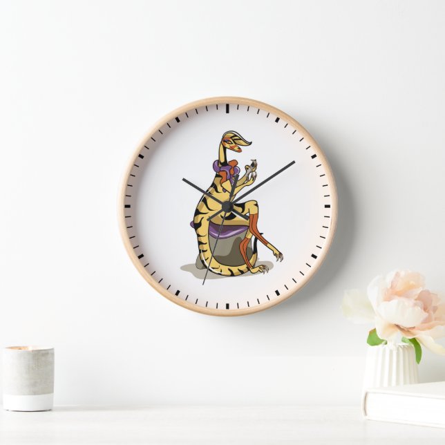 Illustration Of An Iguanodon Polishing Her Nails. Clock (Home)