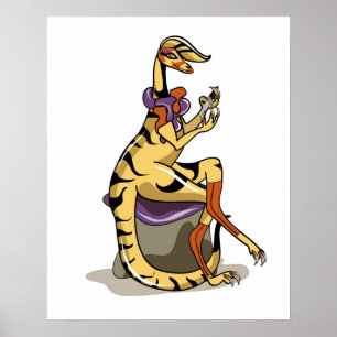 Illustration Of An Iguanodon Polishing Her Nails. Poster